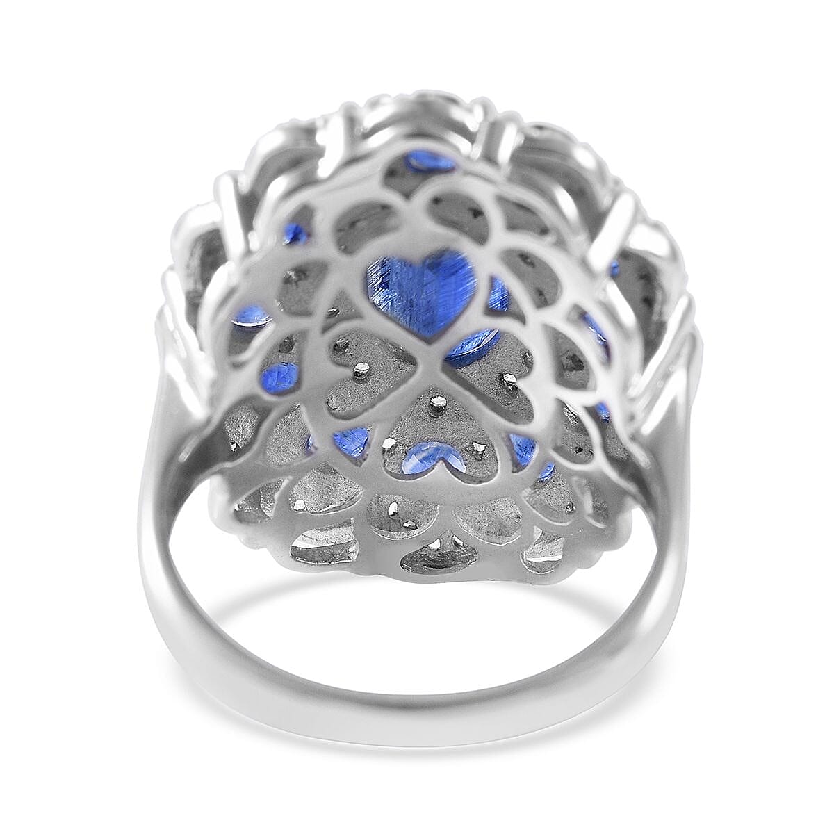 Kashmir Kyanite and White Zircon Floral Ring in Platinum Over Sterling Silver (Size 9.0) 5.85 ctw image number 3