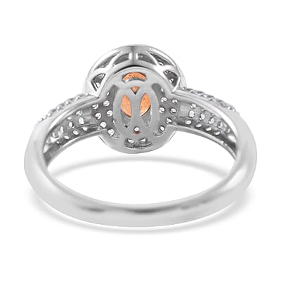 Premium Spessartine Garnet and White Zircon Double Halo Ring in Platinum Over Sterling Silver (Size 10.0) 1.85 ctw