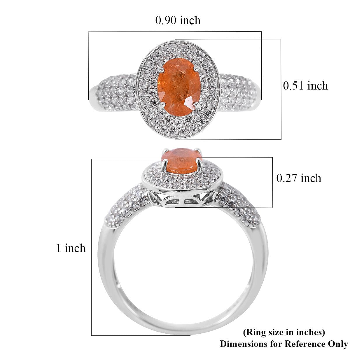 Premium Spessartine Garnet and White Zircon Double Halo Ring in Platinum Over Sterling Silver (Size 9.0) 1.85 ctw image number 4