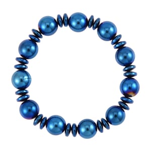 Blue Color Hematite Beaded Stretch Bracelet 293.00 ctw