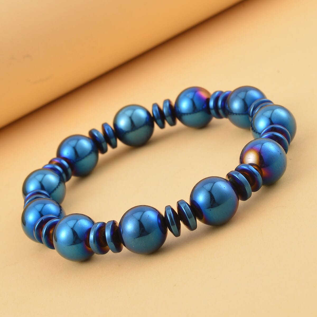 Blue Color Hematite Beaded Stretch Bracelet 293.00 ctw image number 1