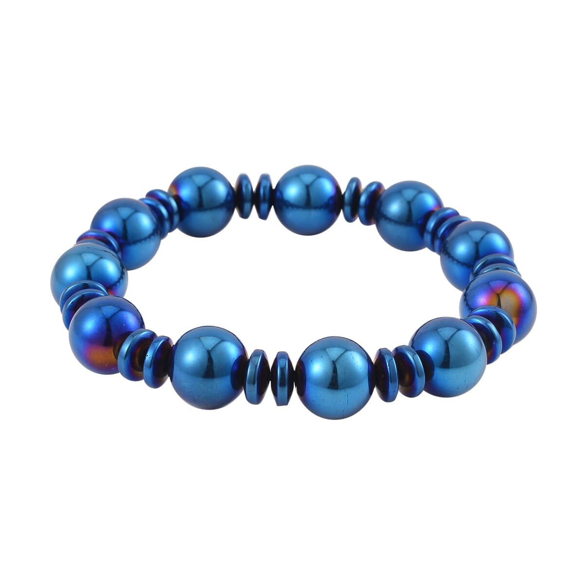 Blue Color Hematite Beaded Stretch Bracelet 293.00 ctw image number 2
