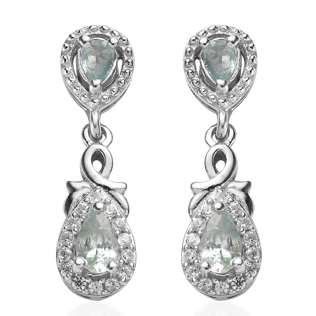 Narsipatnam Alexandrite and White Zircon Dangle Earrings in Platinum Over Sterling Silver 1.00 ctw image number 0