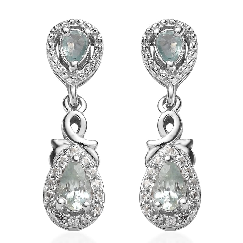 Narsipatnam Alexandrite and White Zircon Dangle Earrings in Platinum Over Sterling Silver 1.00 ctw