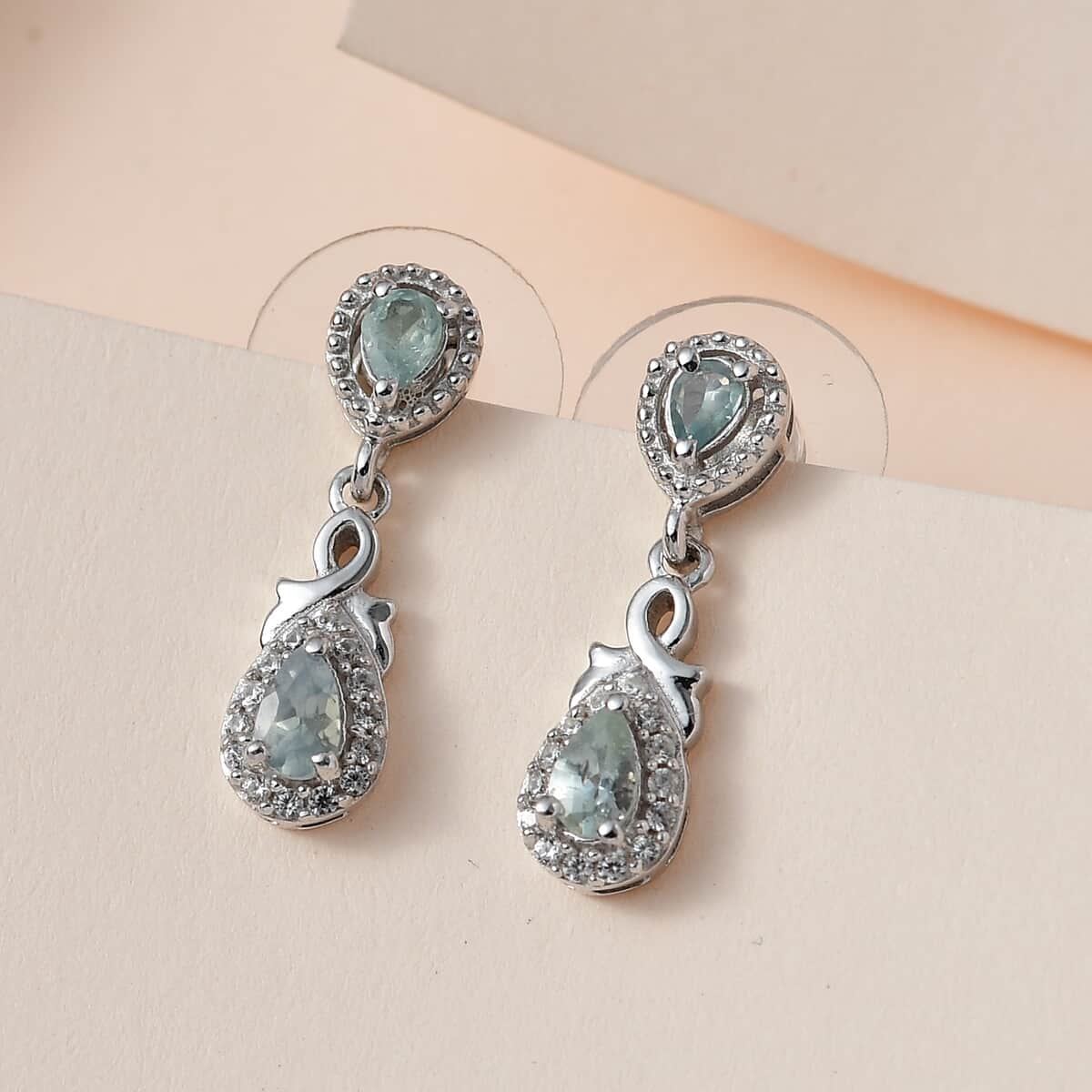 Narsipatnam Alexandrite and White Zircon Dangle Earrings in Platinum Over Sterling Silver 1.00 ctw image number 1