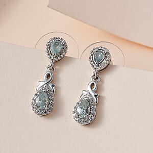 Narsipatnam Alexandrite and White Zircon Dangle Earrings in Platinum Over Sterling Silver 1.00 ctw