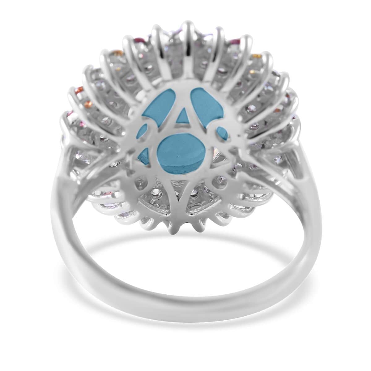 Premium Sleeping Beauty Turquoise and Multi Gemstone Double Halo Ring in Platinum Over Sterling Silver (Size 10.0) 5.40 ctw image number 3