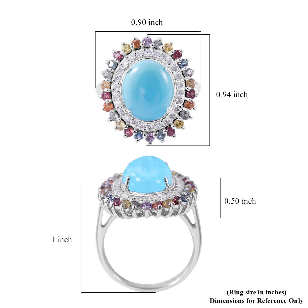 Premium Sleeping Beauty Turquoise and Multi Gemstone Double Halo Ring in Platinum Over Sterling Silver (Size 6.0) 5.40 ctw image number 4