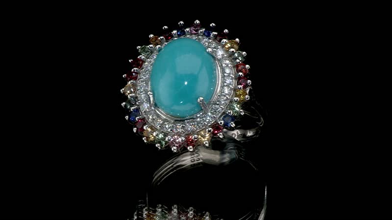 Premium Sleeping Beauty Turquoise and Multi Gemstone Double Halo Ring in Platinum Over Sterling Silver (Size 10.0) 5.40 ctw