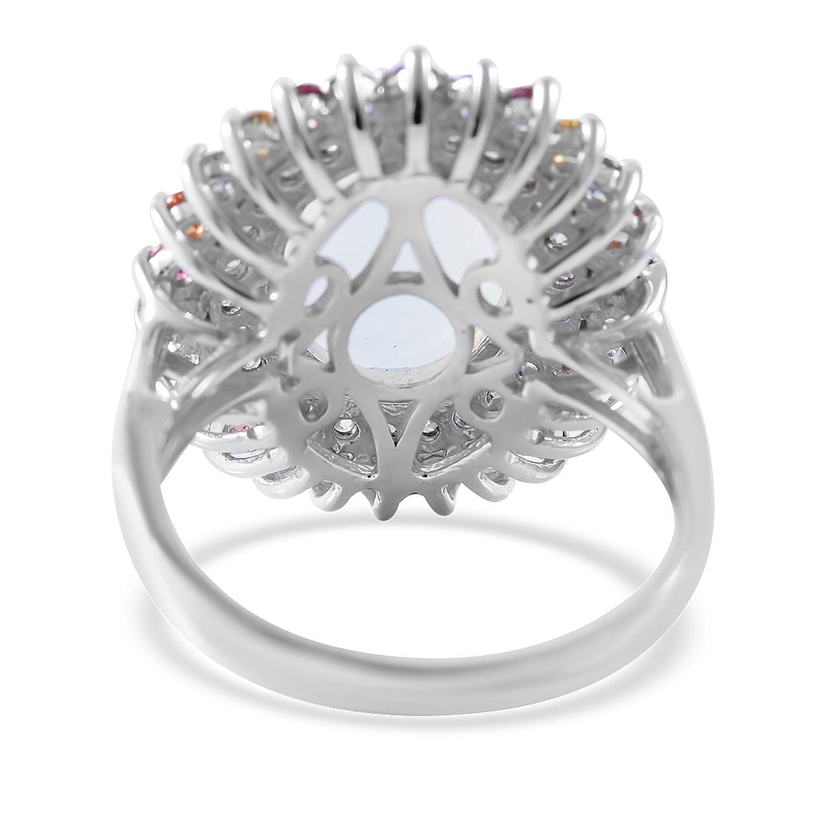 Premium Ethiopian Welo Opal and Multi Gemstone 4.35 ctw Double Halo Ring in Platinum Over Sterling Silver (Size 9.0) image number 3