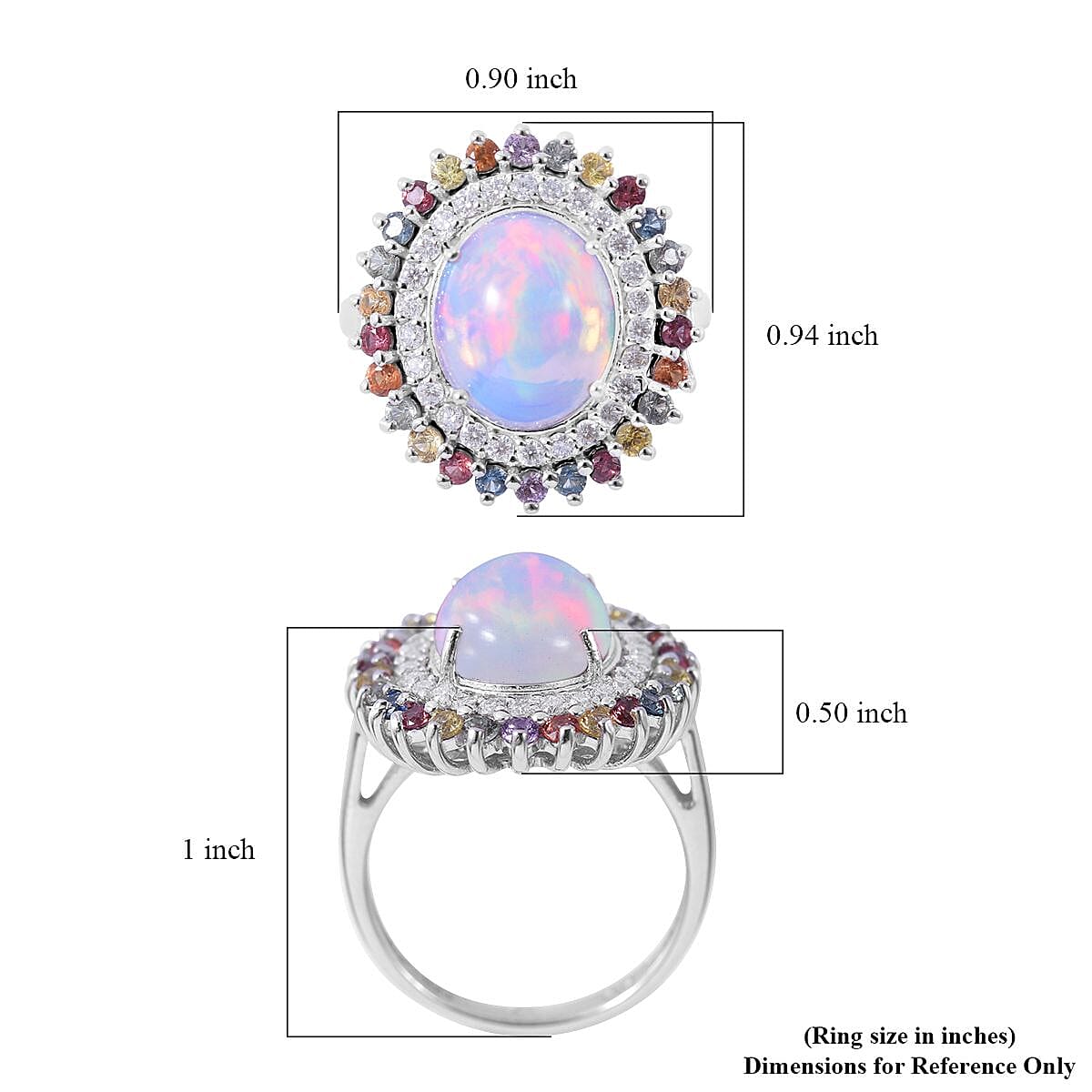 Premium Ethiopian Welo Opal and Multi Gemstone 4.35 ctw Double Halo Ring in Platinum Over Sterling Silver (Size 9.0) image number 4