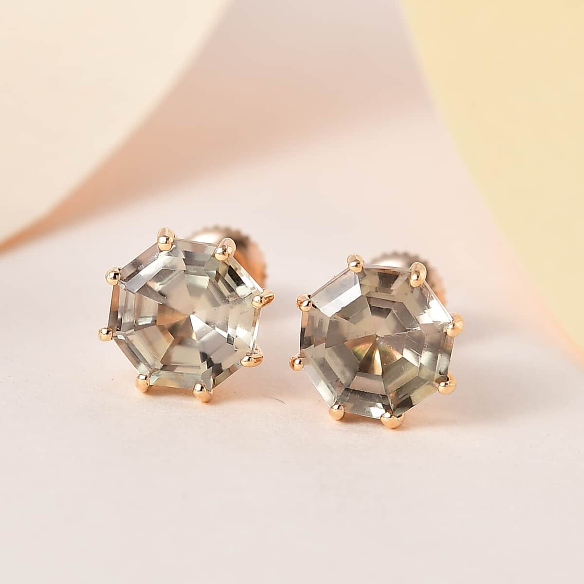 Iliana 18K Yellow Gold Octillion Cut AAA Turkizite Solitaire Stud Earrings 3.35 ctw image number 1