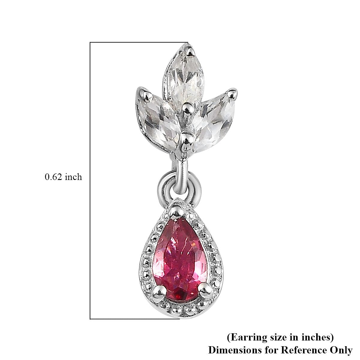 Premium Ouro Fino Rubellite and White Topaz Drop Earrings in Platinum Over Sterling Silver 1.00 ctw