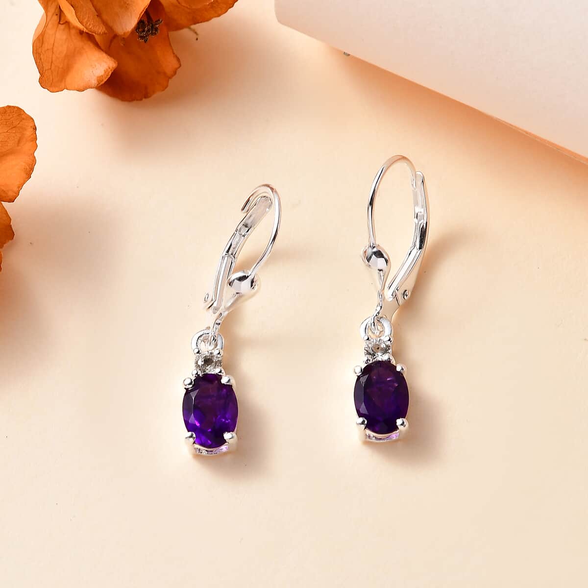 African Amethyst and White Topaz Earrings in Sterling Silver 1.50 ctw image number 1