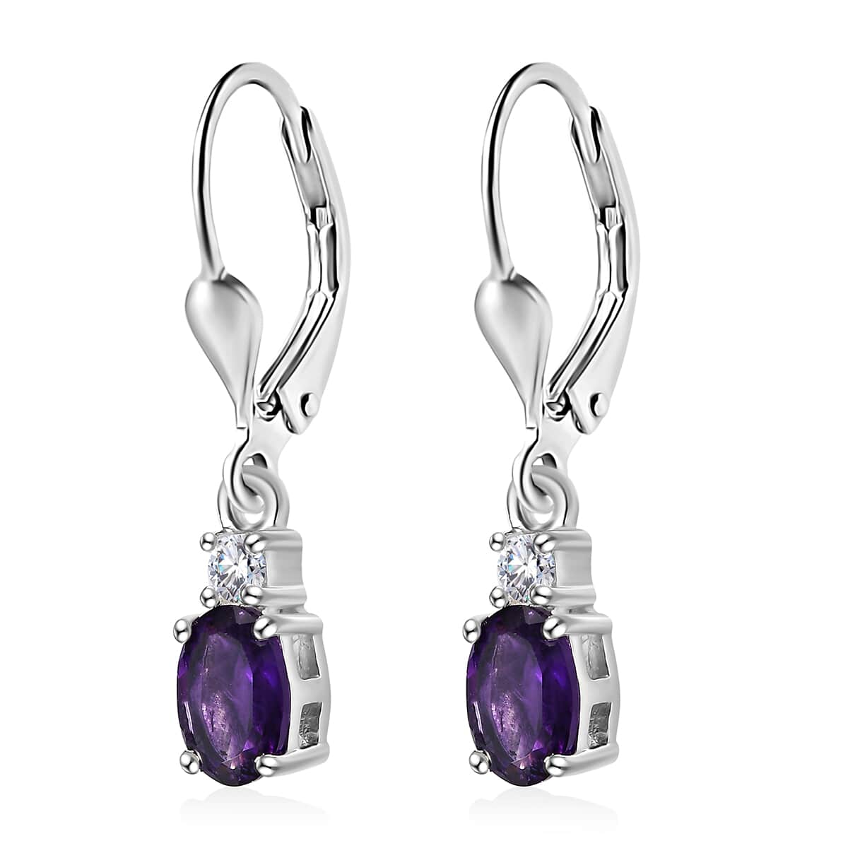 African Amethyst and White Topaz Earrings in Sterling Silver 1.50 ctw image number 3