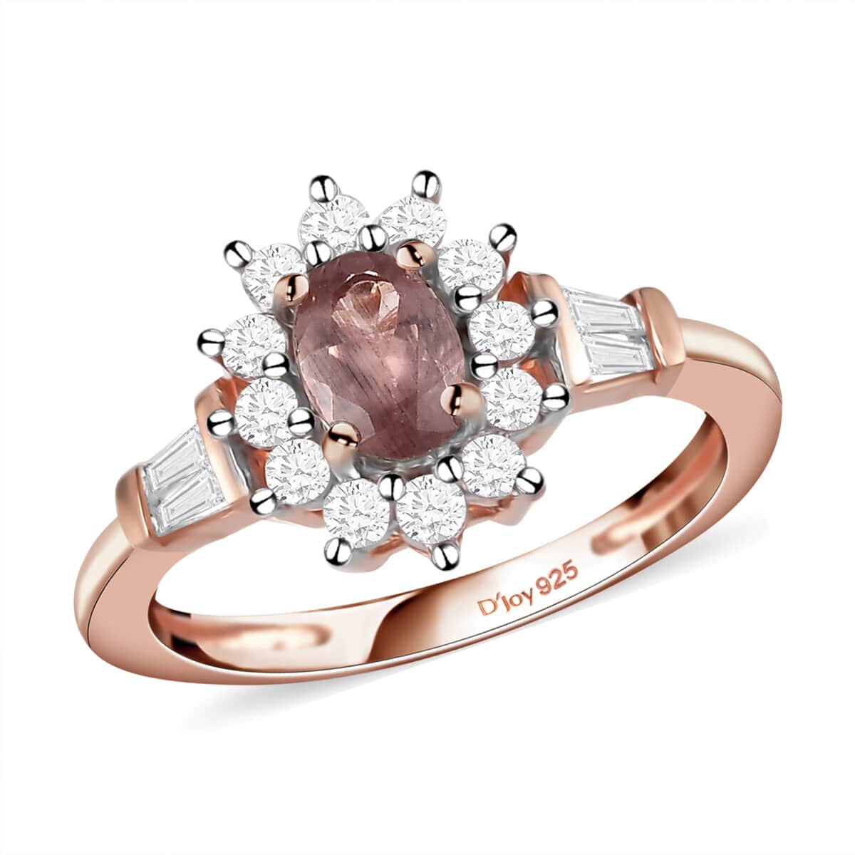 Red Apatite and White Zircon Ring in Vermeil Rose Gold Over Sterling Silver 1.15 ctw image number 0