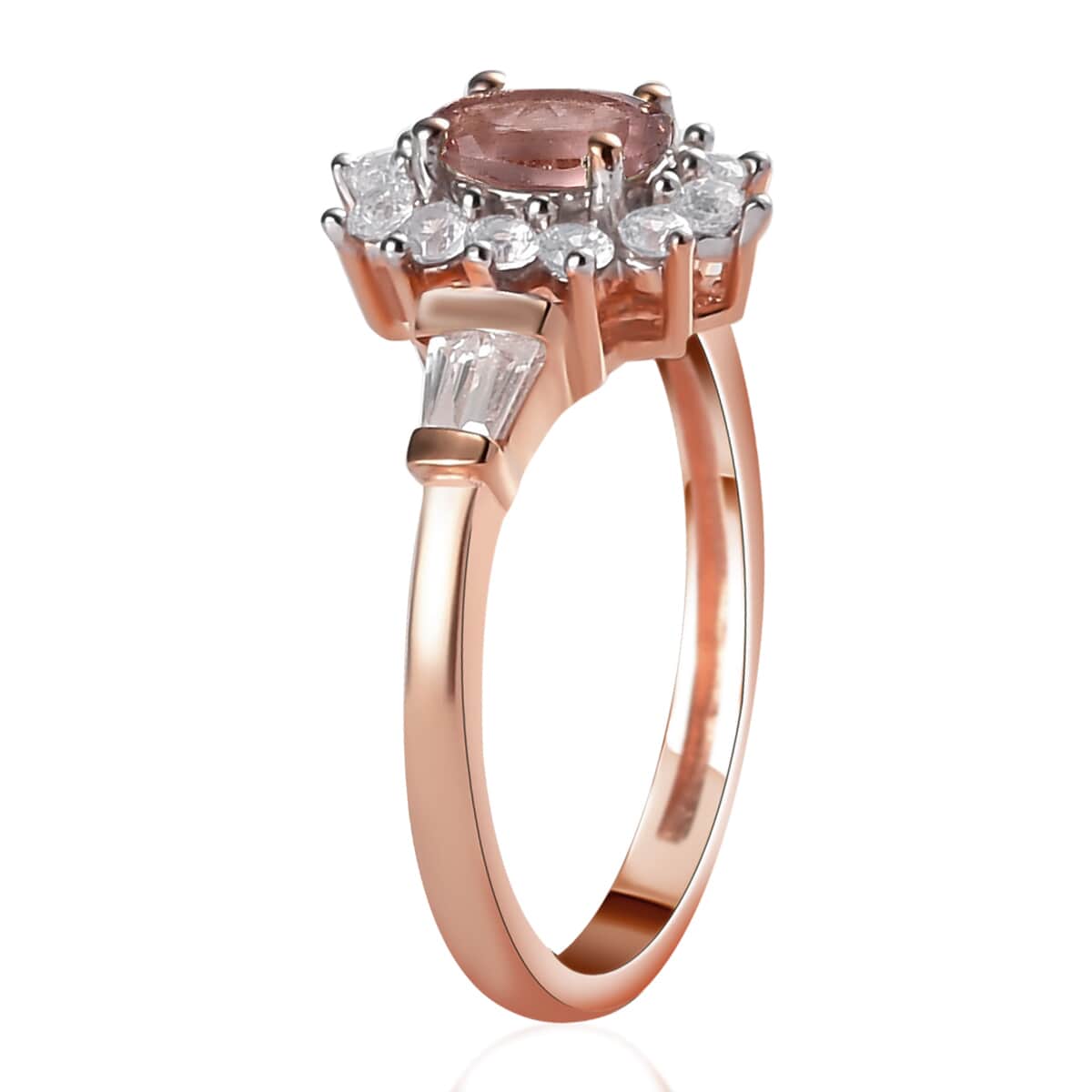 Red Apatite and White Zircon Ring in Vermeil Rose Gold Over Sterling Silver 1.15 ctw image number 3