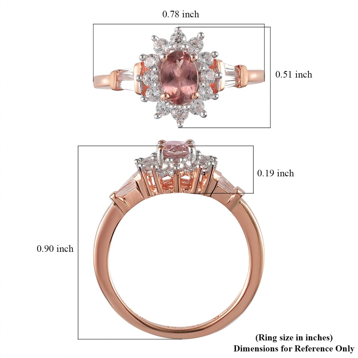 Red Apatite and White Zircon Ring in Vermeil Rose Gold Over Sterling Silver 1.15 ctw image number 5