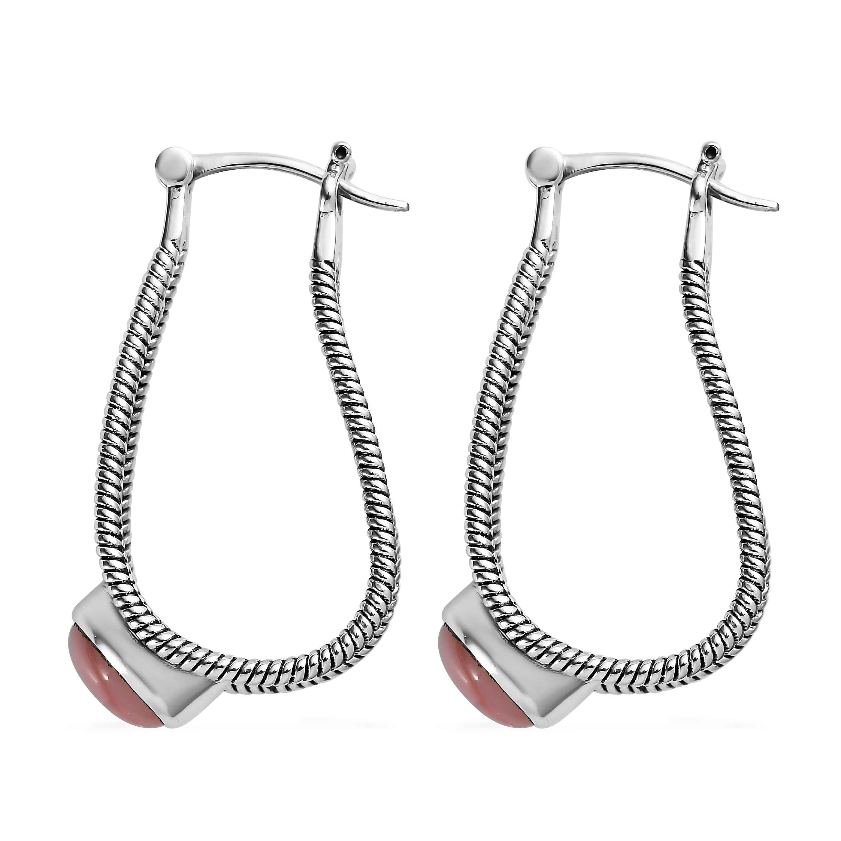Artisan Crafted Premium Peruvian Pink Opal Omega Clip Earrings in Sterling Silver 3.65 ctw