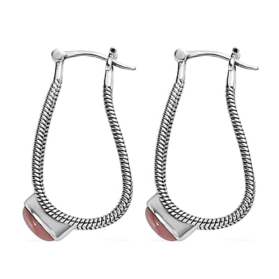 Artisan Crafted Premium Peruvian Pink Opal Omega Clip Earrings in Sterling Silver 3.65 ctw