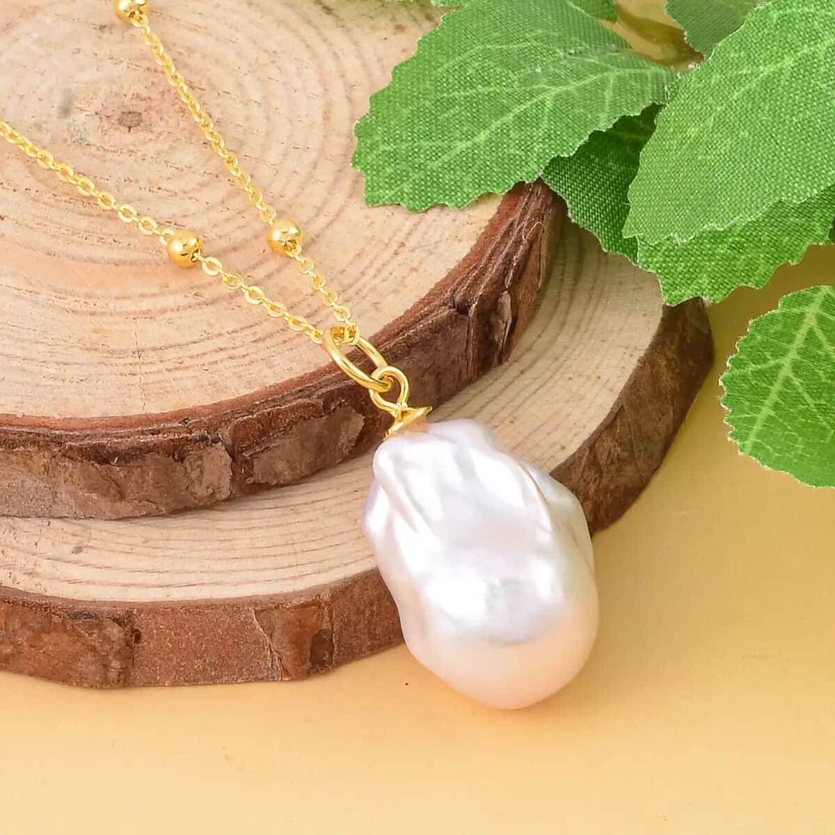 Organic Shape Baroque Pearl Necklace, 18-20 Inch Necklace, 14K Yellow Gold Over Sterling Silver Necklace, Pearl Necklace image number 5