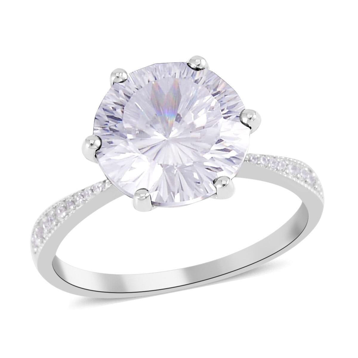 Lustro Stella Concave Cut Finest CZ Ring in Platinum Over Sterling Silver 12.10 ctw image number 0