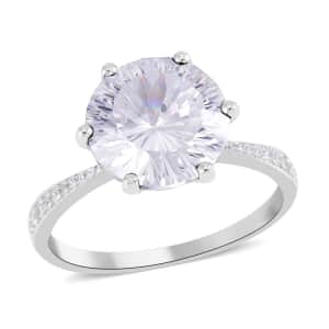 Lustro Stella Concave Cut Finest CZ Ring in Platinum Over Sterling Silver (Size 10.0) 12.10 ctw