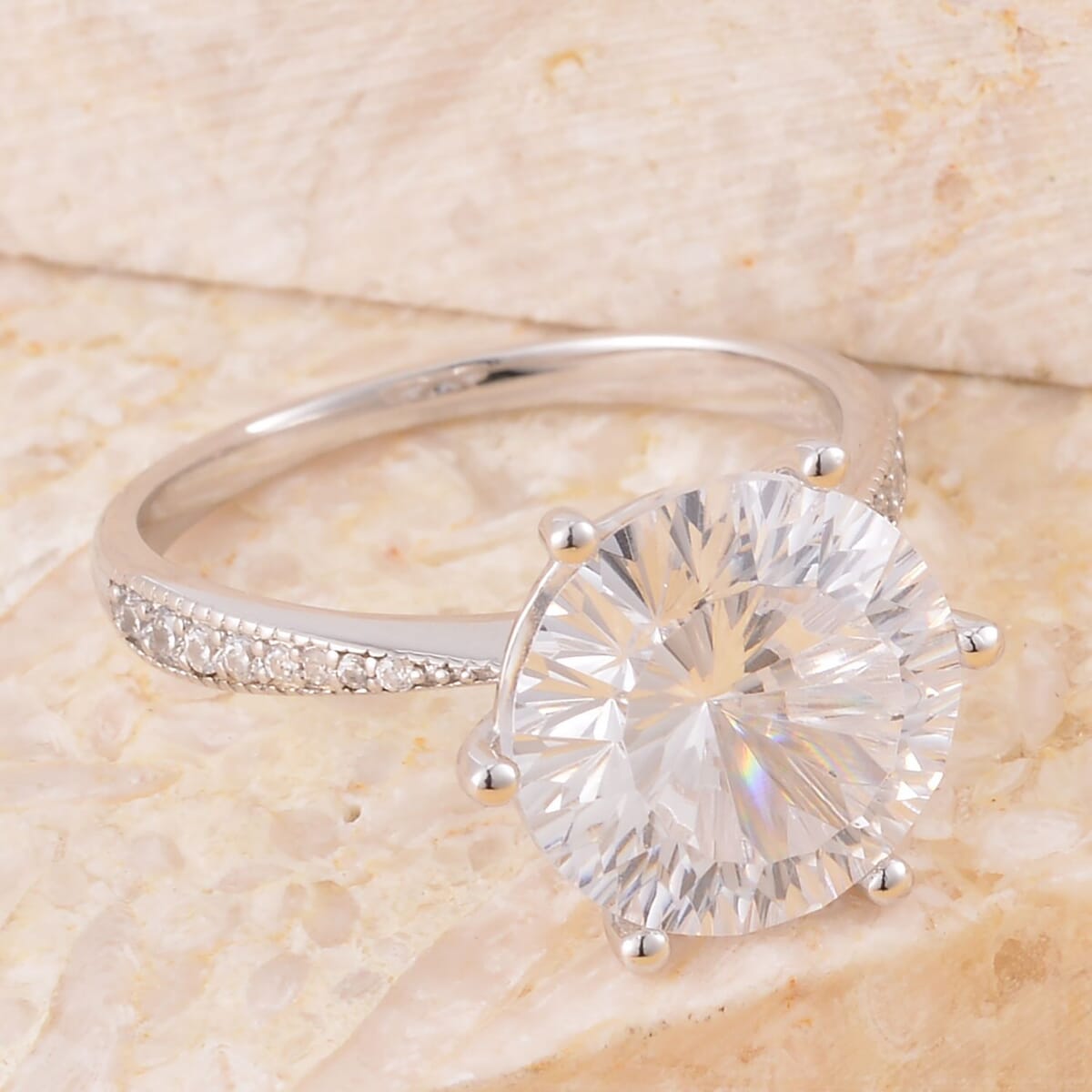 Lustro Stella Concave Cut Finest CZ Ring in Platinum Over Sterling Silver 12.10 ctw image number 1