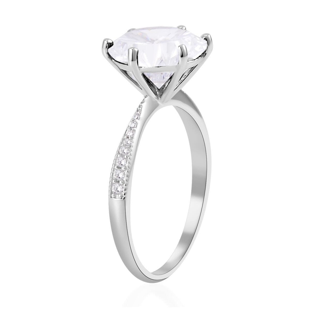 Lustro Stella Concave Cut Finest CZ Ring in Platinum Over Sterling Silver 12.10 ctw image number 3