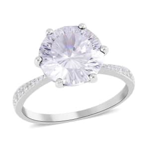 Lustro Stella Concave Cut Finest CZ Ring in Platinum Over Sterling Silver 12.10 ctw