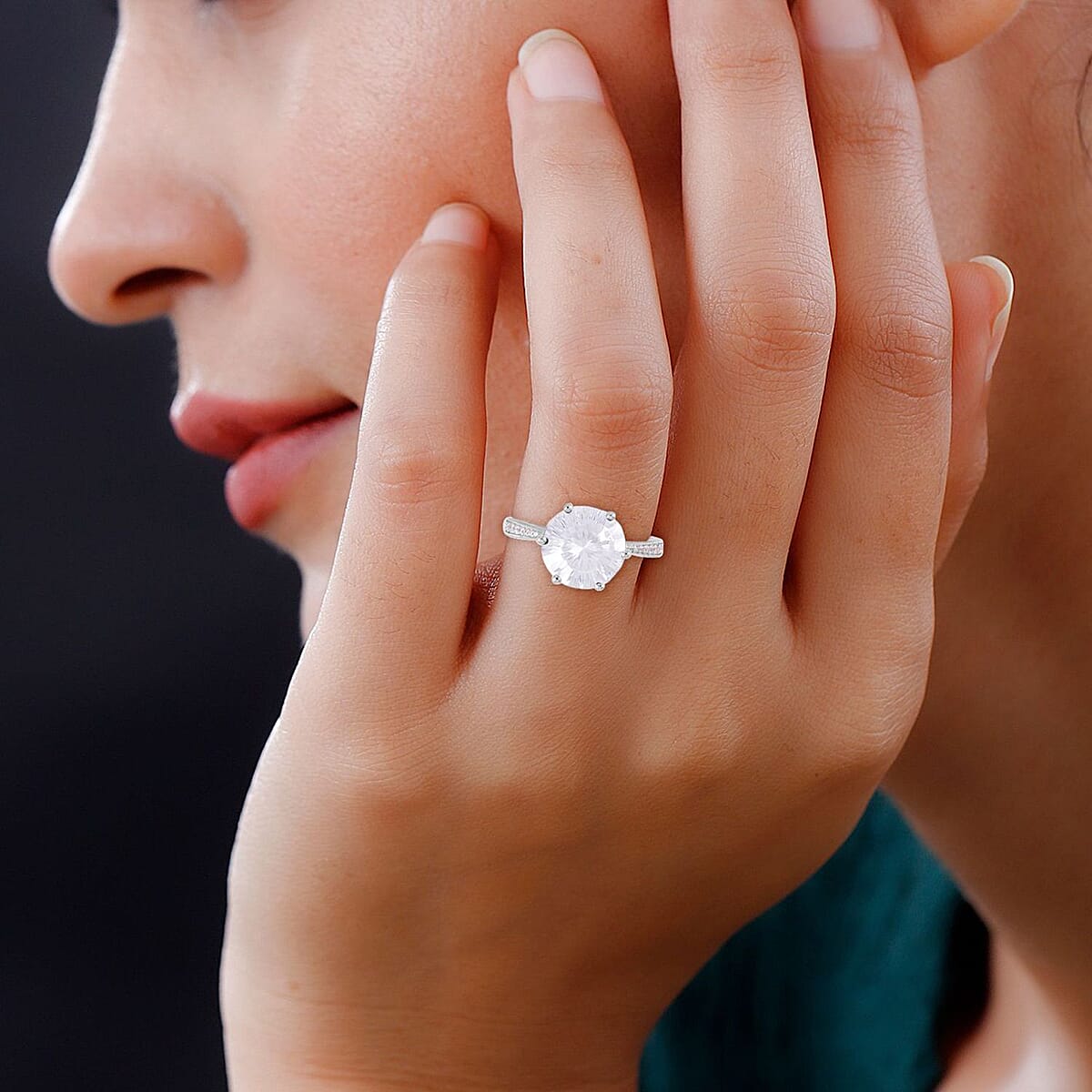 Lustro Stella Concave Cut Finest CZ Ring in Platinum Over Sterling Silver (Size 7.0) 12.10 ctw image number 2