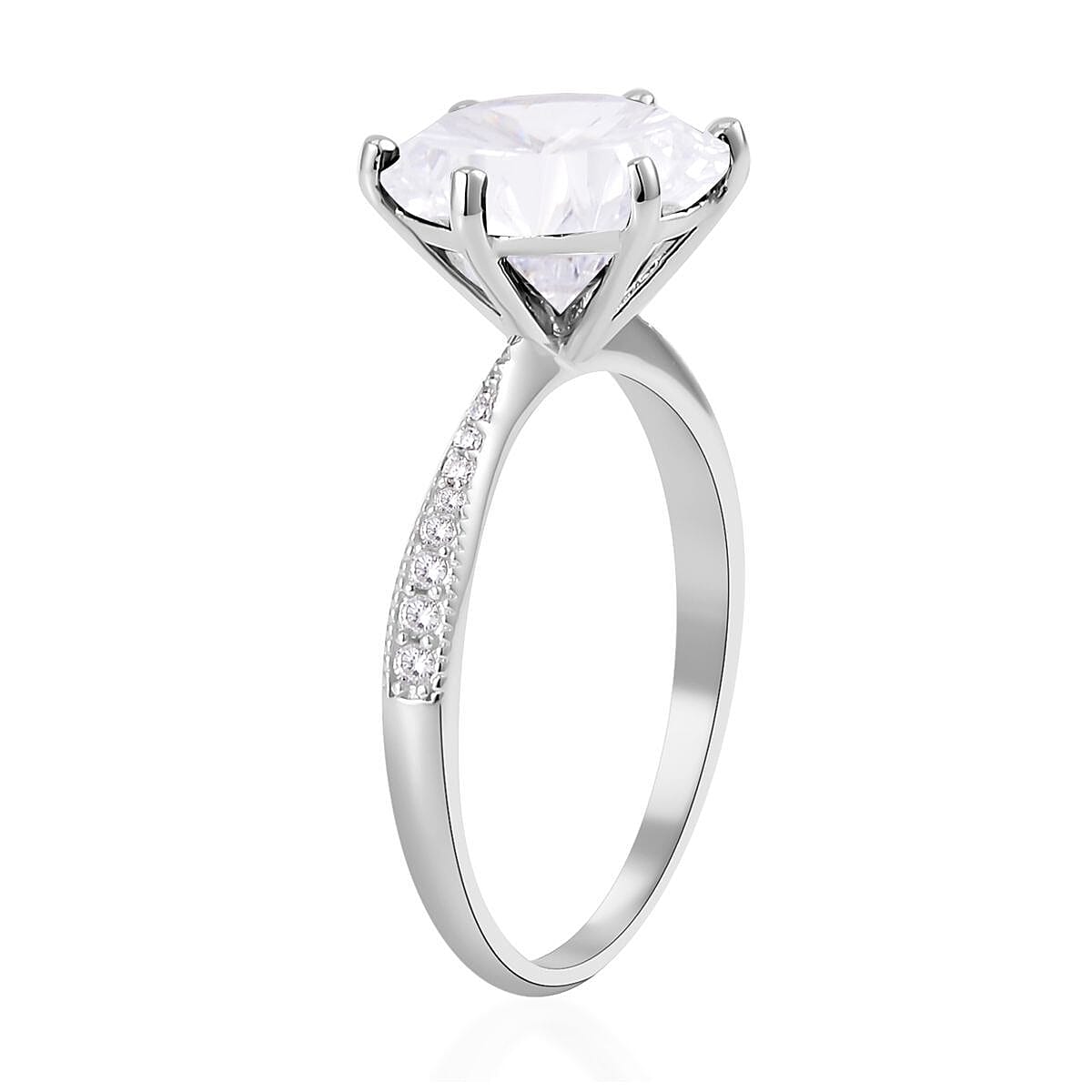 Lustro Stella Concave Cut Finest CZ Ring in Platinum Over Sterling Silver (Size 7.0) 12.10 ctw image number 3