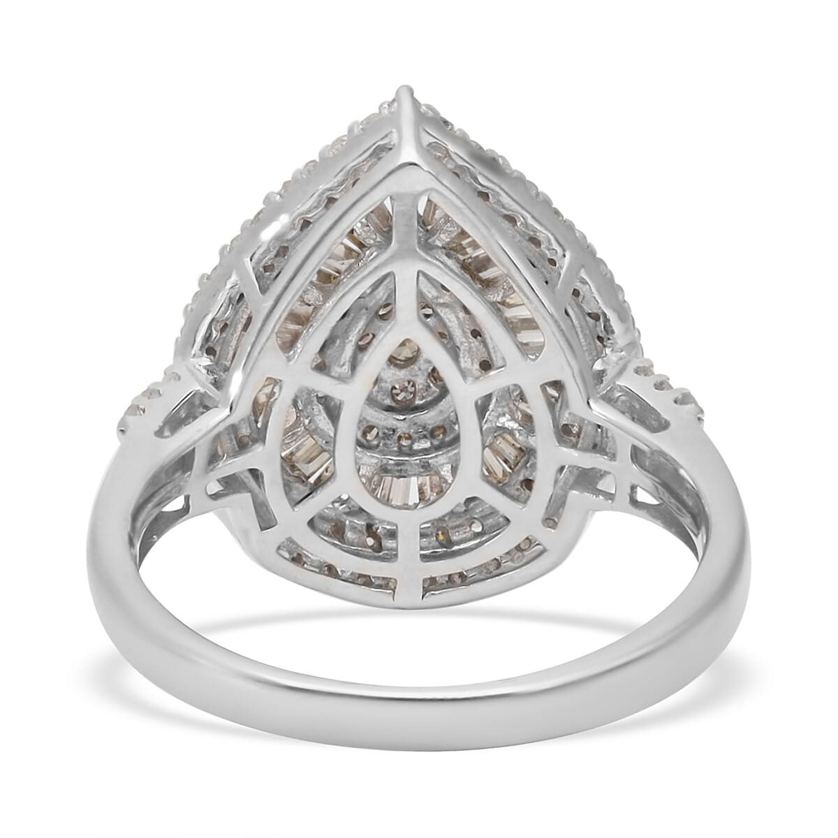 Natural Champagne and White Diamond Pear Shape Ring in Platinum Over Sterling Silver 1.00 ctw image number 4