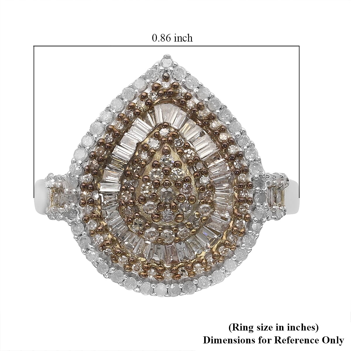 Natural Champagne and White Diamond Pear Shape Ring in Platinum Over Sterling Silver 1.00 ctw image number 5