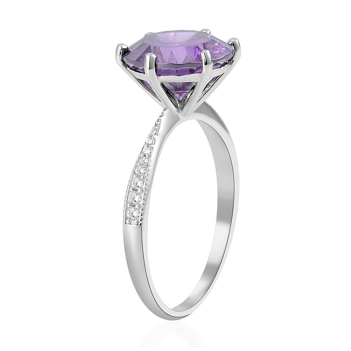 Lustro Stella Concave Cut Finest Purple and White CZ Ring in Platinum Over Sterling Silver (Size 11.0) 12.10 ctw image number 3