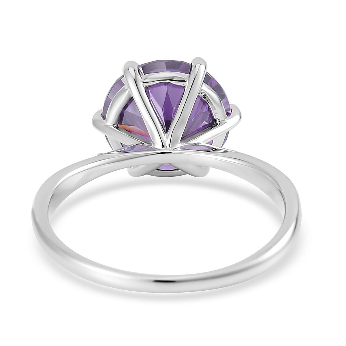 Lustro Stella Concave Cut Finest Purple and White CZ Ring in Platinum Over Sterling Silver (Size 11.0) 12.10 ctw image number 4
