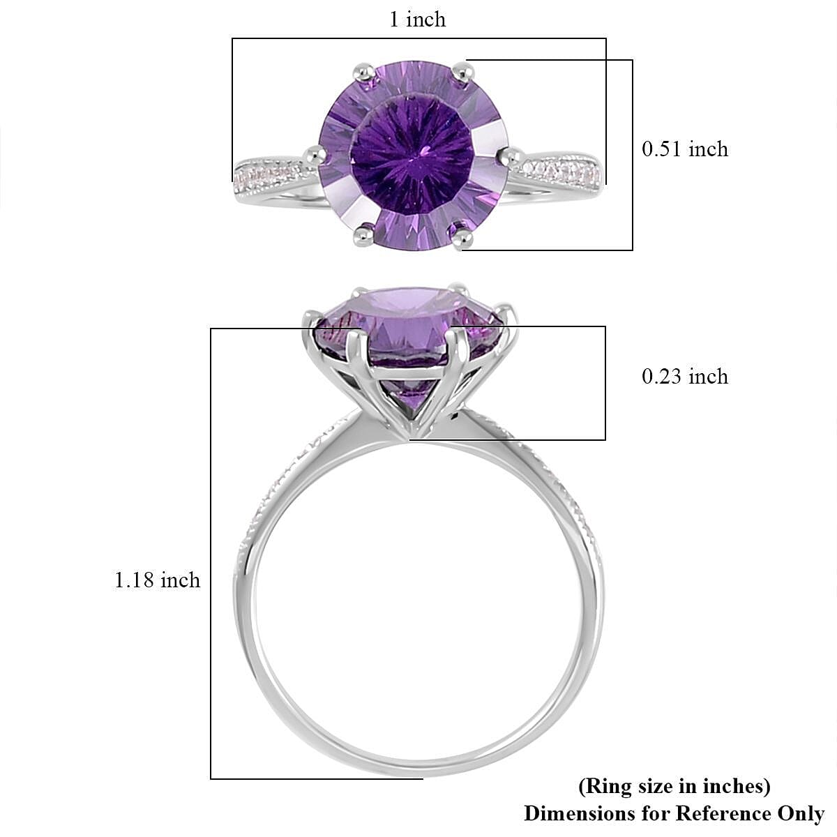 Lustro Stella Concave Cut Finest Purple and White CZ Ring in Platinum Over Sterling Silver (Size 11.0) 12.10 ctw image number 5