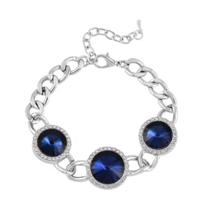 Simulated Blue Sapphire and Austrian Crystal Bracelet in Silvertone (7.50-9.50In)
