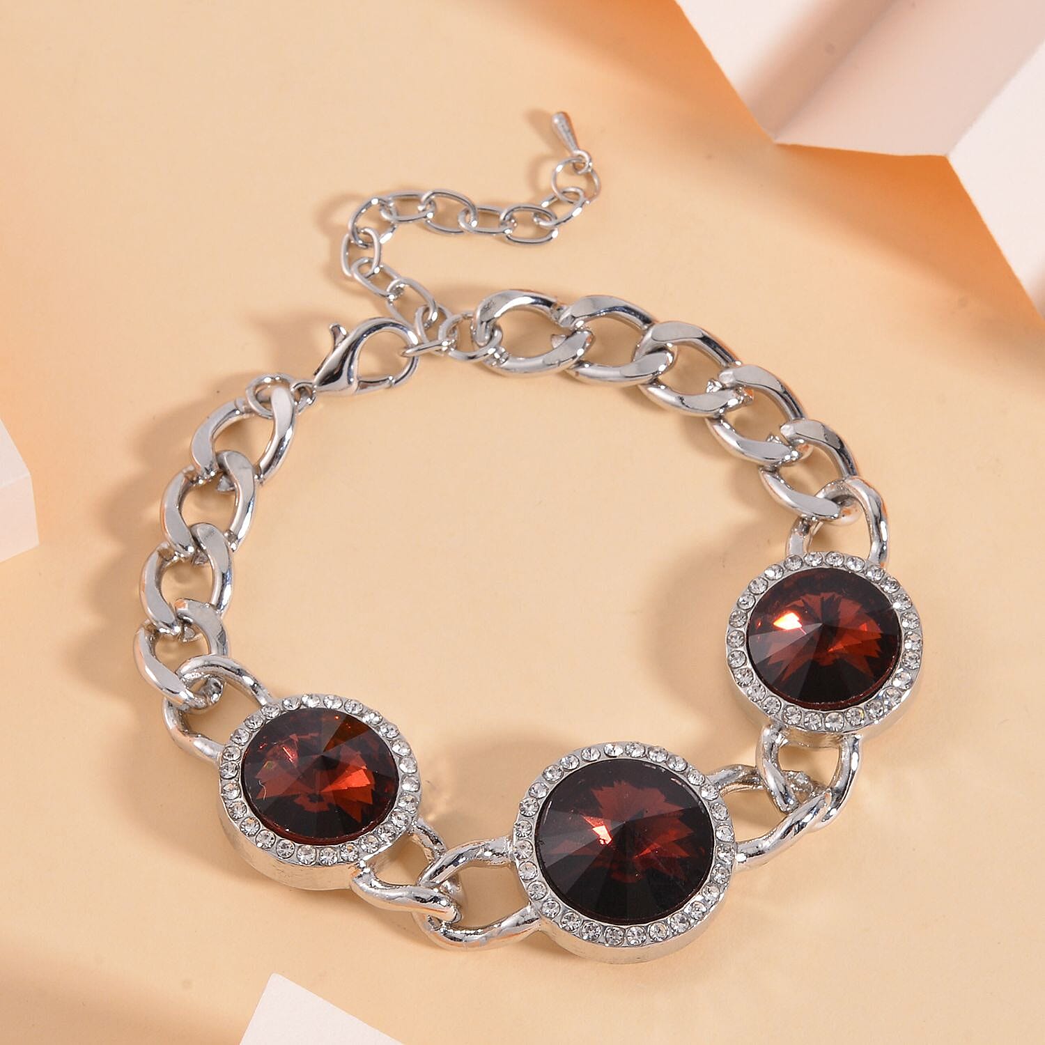 Simulated Purple Sapphire and Austrian Crystal Bracelet in Silvertone (7.50-9.50In)