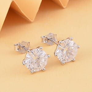 Lustro Stella Concave Cut Finest CZ Solitaire Stud Earrings in Platinum Over Sterling Silver 7.25 ctw