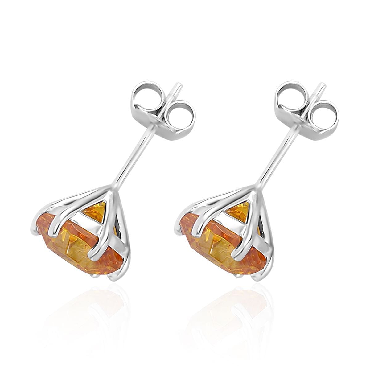 Lustro Stella Concave Cut Finest Yellow CZ Solitaire Stud Earrings in Platinum Over Sterling Silver 7.65 ctw image number 3