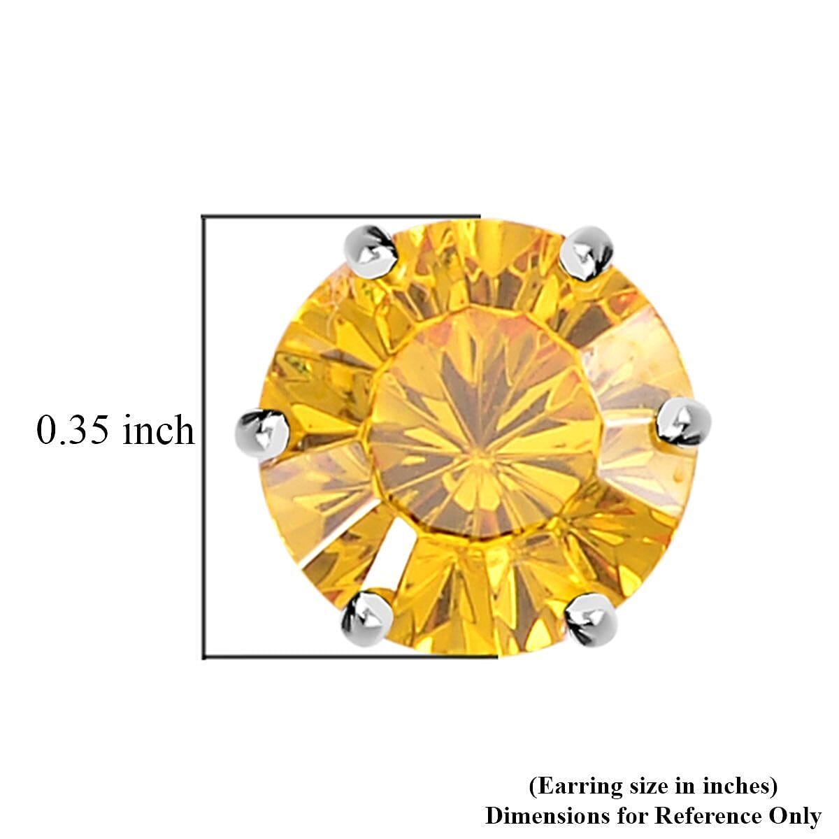 Lustro Stella Concave Cut Finest Yellow CZ Solitaire Stud Earrings in Platinum Over Sterling Silver 7.65 ctw image number 4
