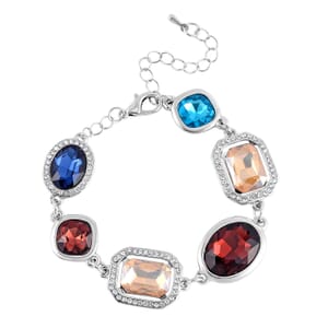 Simulated Multi Gemstone and Austrian Crystal Bracelet in Silvertone (7.50-9.50In)