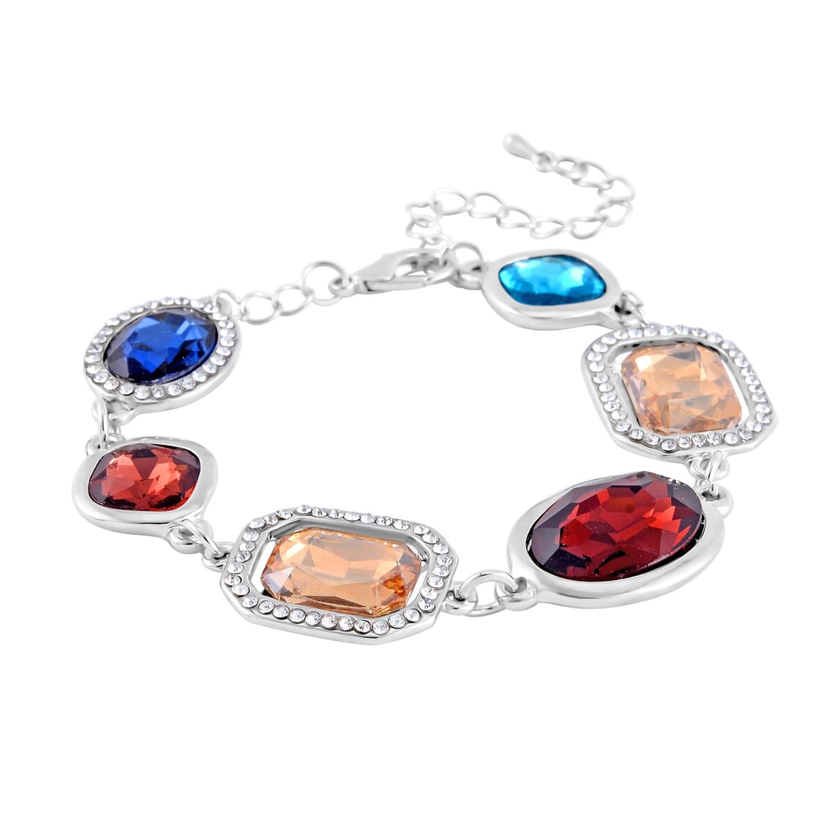 Simulated Multi Gemstone and Austrian Crystal Bracelet in Silvertone (7.50-9.50In) image number 2