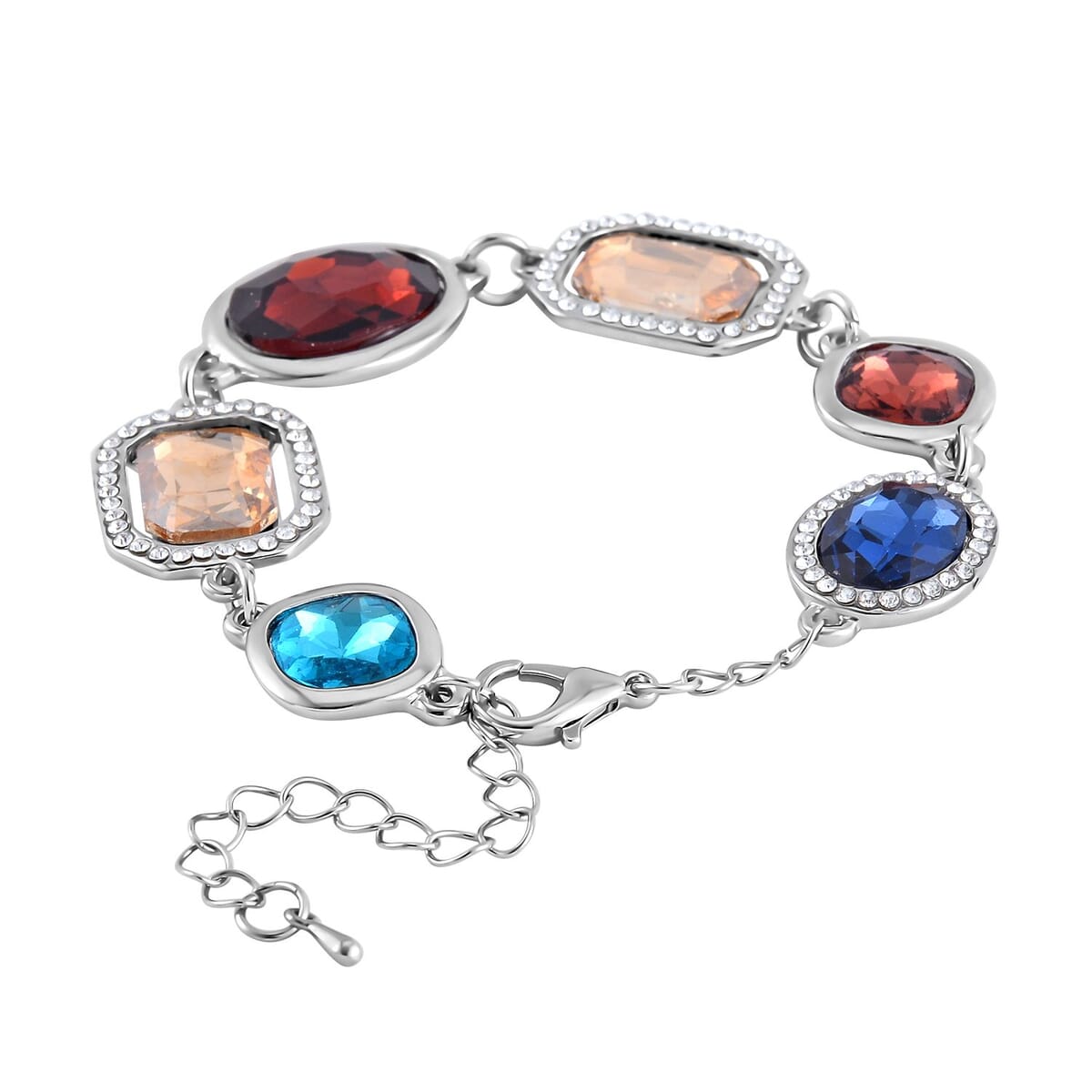 Simulated Multi Gemstone and Austrian Crystal Bracelet in Silvertone (7.50-9.50In) image number 3