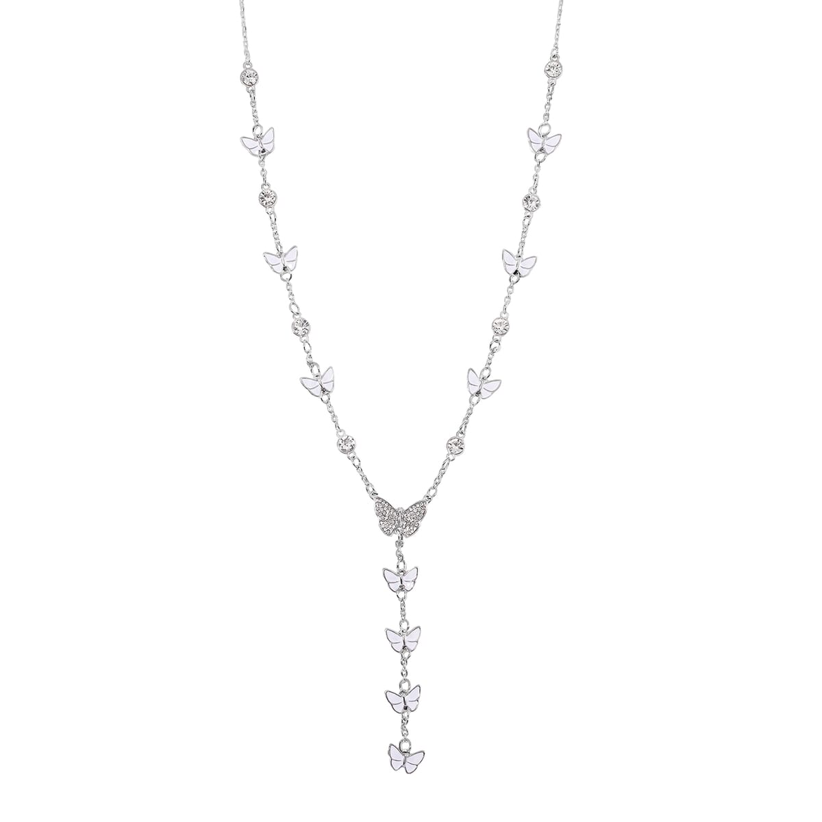 Silver Black and Crystal Enameled Butterfly Necklace Silver Black and Crystal Enameled Butterfly Necklace