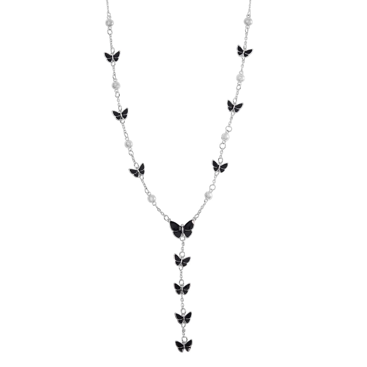 Silver Black and Crystal Enameled Butterfly Necklace Silver Black and Crystal Enameled Butterfly Necklace