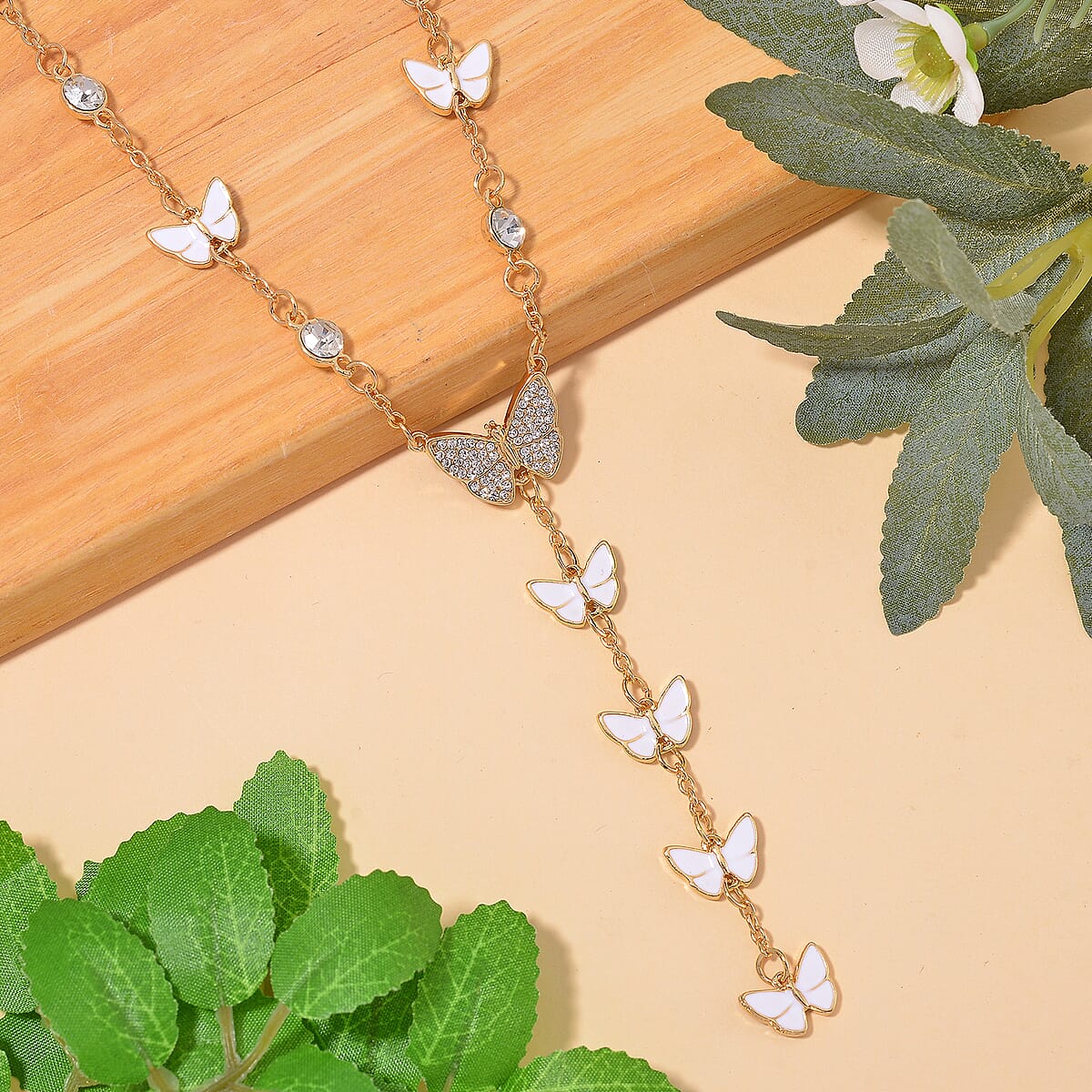 Austrian Crystal and Enameled Reversible Necklace in Goldtone 28-30 Inches image number 1