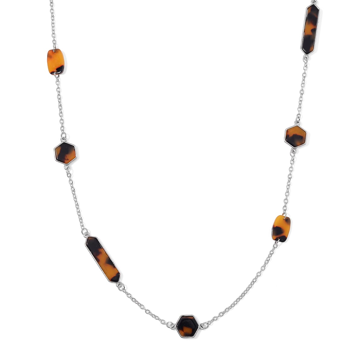 Resin Station Necklace in Silvertone 28-30 Inches image number 0