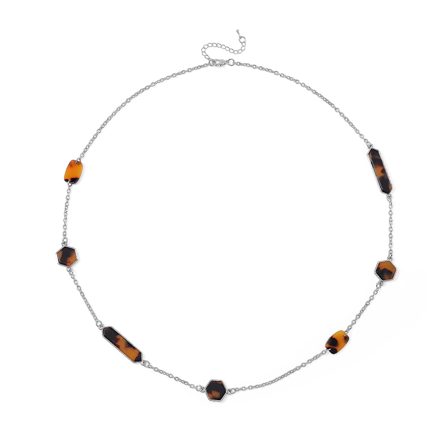 Resin Station Necklace in Silvertone 28-30 Inches